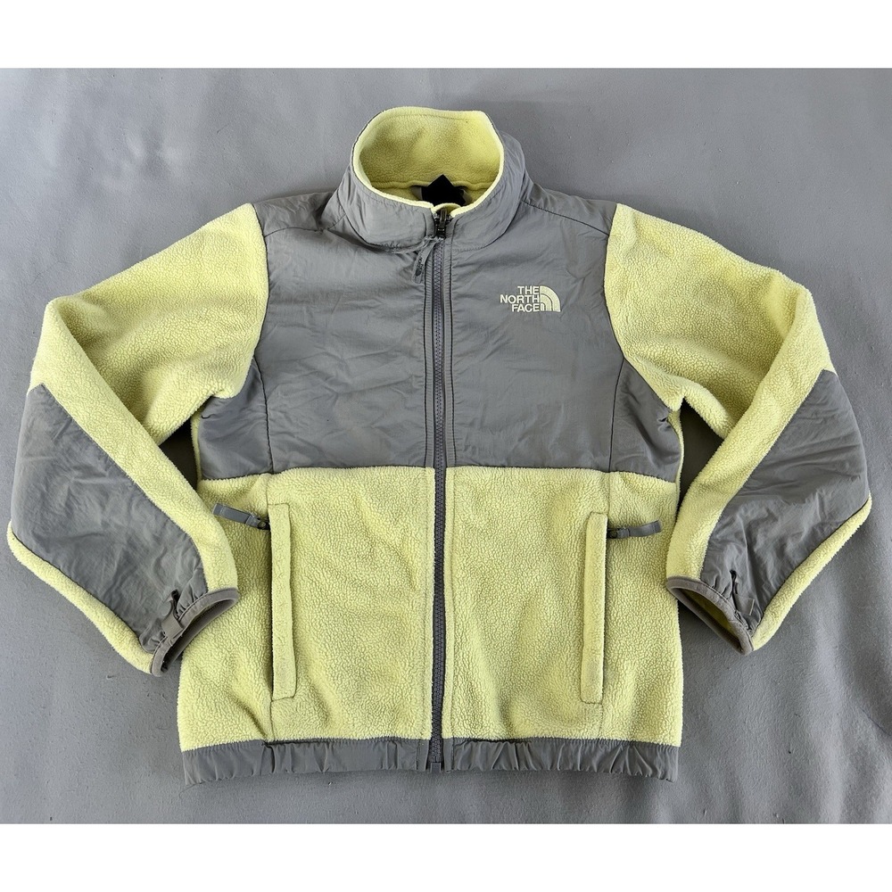 The North Face Hooded Jacket Girl's Small‎ 7/8 Yellow Full Zip Fleece Outdoor